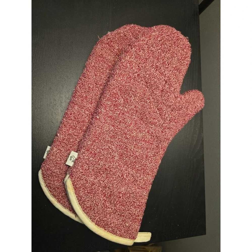 PAIR Pampered Chef Oven Mitts 100% Cotton Terry Cloth Cranberry Red Retired 1329